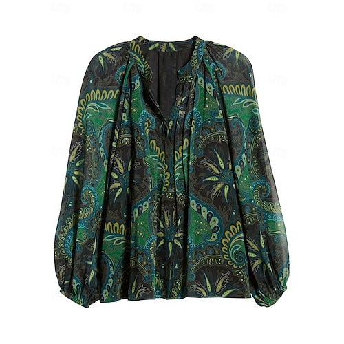  Per donna Camicia Blusa Grafico Paisley Etnico Moda Manica Lunga Manica a Lanterna Scollo a V Top Regolari Giorno di San Patrizio Lavoro Casuale Bottoni Stampato Verde Primavera & Autunno