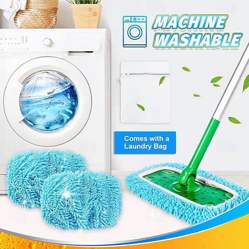  Ensemble de tampons de vadrouille en microfibre réutilisables Recharges de vadrouille lavables de 12 pouces pour nettoyage humide &nettoyage à sec, compatible avec la plupart des serpillères plates,