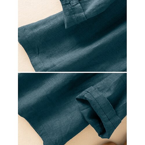  Blazer feminino de algodão e linho, confortável, respirável, com bolso, casual, liso, para escritório, casual, uso diário, abotoamento simples, regular, abertura para baixo, ajuste regular, manga comprida, agasalho branco, verde, bege, verão