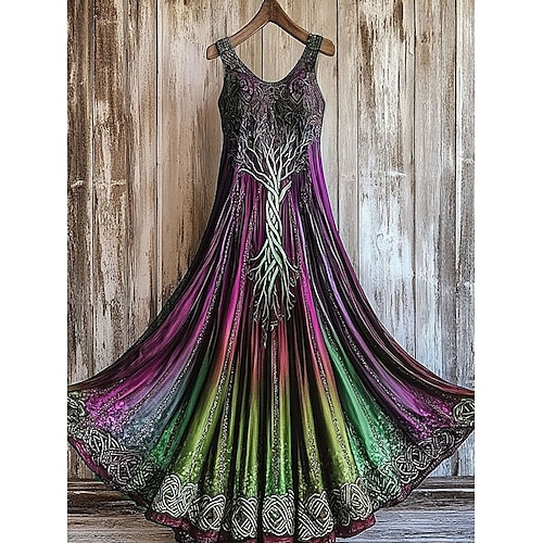 Damen Maxikleid A Linie Kleid Schulterfreies Kleid Urlaub Lässig Party Normale Passform Ombre Grafik Ärmellos Quadrathals Purpur Orange Grün Sommer Frühling