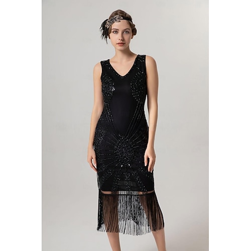 Roaring 20s 1920s Knee Length Flapper Dress Cocktail Dress Sleeveless The  Great Gatsby Flapper Girl Sequins Fringe V Neck Fancy Dress Women's  Christmas Carnival Evening Party Wedding Masquerade Adults 2026 - CAD $59.99