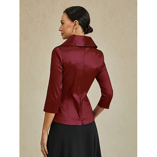  Dame Bluse Kveldstopper Elegant metallic Stilfull 3/4 ermer V-hals Vanlige topper Bryllupsgjest Aftenselskap Semi-formelt knyte foran Vin Vår, Høst, Vinter, Sommer