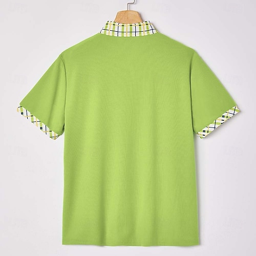  Men's Golf Shirt Pique Polo Shirt Business Casual Ribbed Polo Collar Short Sleeve Fashion Basic Solid Color Plaid Buttons Logo Summer Spring Spring &  Fall Regular Fit Yellow Navy Blue Green Golf