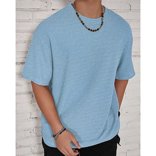 Générique Camiseta Floral Para Mujer, Cuello En V, Manga Corta, Tops Casuales, Corte Holgado, Camisetas Básicas Con Dobladillo Jacquard Curvado, Azul, M