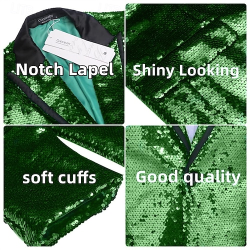  St.Patrick 2026 Retro Vintage 1980s Tuxedo Suits & Blazers Disco Sequins Fancy Dress Men's Carnival Costume Christmas Halloween Carnival Cocktail Party Theme Party Pride Parade Adults' Coat
