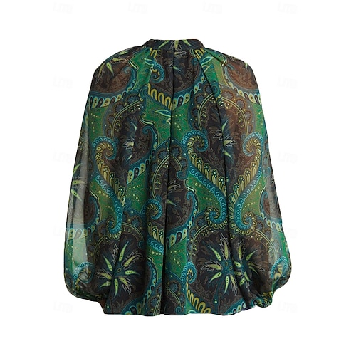  Per donna Camicia Blusa Grafico Paisley Etnico Moda Manica Lunga Manica a Lanterna Scollo a V Top Regolari Giorno di San Patrizio Lavoro Casuale Bottoni Stampato Verde Primavera & Autunno