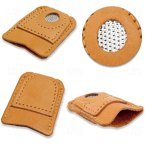 4 pezzi di ditale da cucito in pelle per cucire a mano, trapuntare, protezioni per le dita in pelle, protezione per le dita, spilli, aghi, accessori per lavori a maglia, strumenti per cucire fai da te, 2 misure
