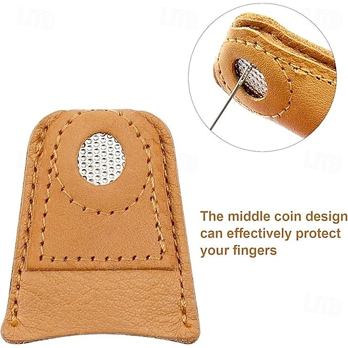  4 pezzi di ditale da cucito in pelle per cucire a mano, trapuntare, protezioni per le dita in pelle, protezione per le dita, spilli, aghi, accessori per lavori a maglia, strumenti per cucire fai da te, 2 misure