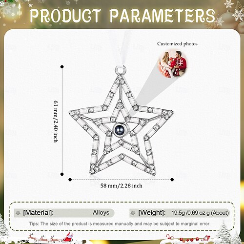  Ornement de projection d'étoile photo personnalisé, cadeau commémoratif personnalisé, breloque pour arbre de Noël, décoration suspendue, cadeau de Noël pour elle/lui/famille