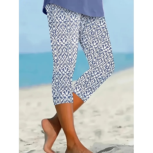  Dame Leggings Ferie Årgang Etnisk stil Capris Høy Midje Grafisk Abstrakt comfy Hurtigtørkende Pusteevne Elastisk utendørs Feriereise Avslappet Blå Sommer Vår Mager