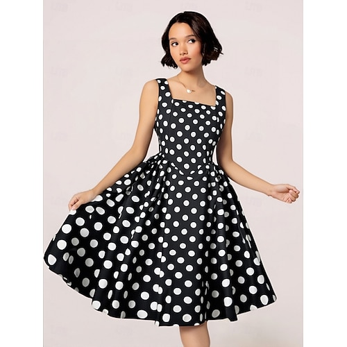 Retro Vintage 1950s Rockabilly Knee Length Swing Dress Flare Dress  Sleeveless Polka Dot Fancy Dress Women's Carnival Masquerade Party /  Evening Dailywear Casual Adults' Dress Spring & Summer 2026 - CHF17