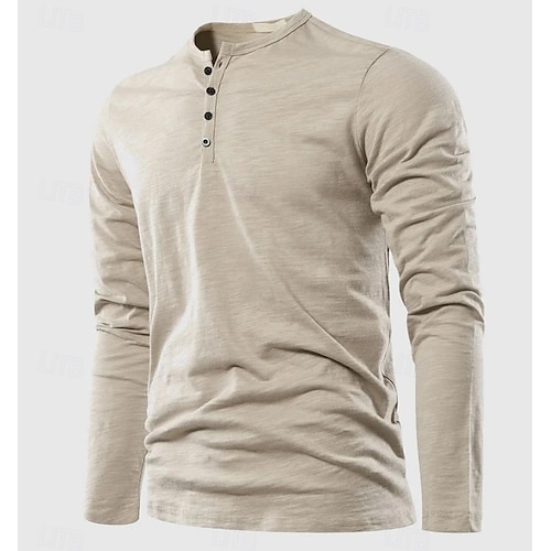  Herren Henley Hemd T-Shirt Bambus-T-Shirt Langarm Einfach Einheitliche Farbe Mode Designer Basic Knopf hoch Henley Urlaub Straße Lässig Frühling & Herbst Schwarz Weiß Burgunderrot Henley T-Shirt