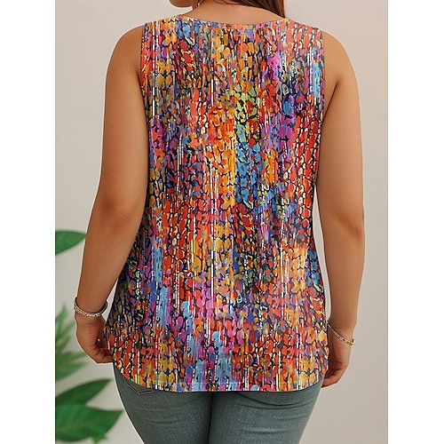  Women's Plus Size Tops T Shirt Graphic Abstract Sleeveless V Neck Casual Daily Polyester Summer Yellow Blue