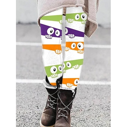  Damen Leggings Urlaub Vintage Mode Knöchellang Hohe TaillePantsHalloween Grafik Halloween Drucken Weich Atmungsaktiv Dehnbar Formell Outdoor Urlaub Schwarz Grün Asche Schwarz und Dunkelgrau Schwarz 1