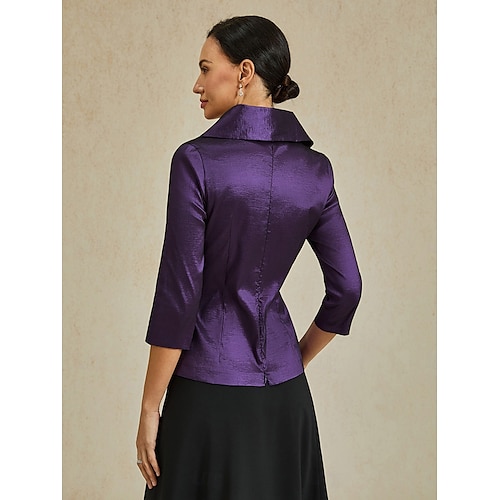  Dame Bluse Kveldstopper Helfarge عادي Elegant metallic Stilfull 3/4 ermer V-hals Vanlige topper Bryllupsgjest Aftenselskap Semi-formelt knyte foran Aubergine Vår, Høst, Vinter, Sommer