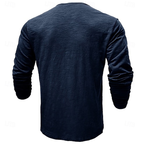  Men's Henley Shirt Tee Top Long Sleeve Shirt Long Sleeve Henley Summer Spring Solid Color Plain Fashion Daily Buttons Outdoor Casual Black White Rock Green Top Tee for Men