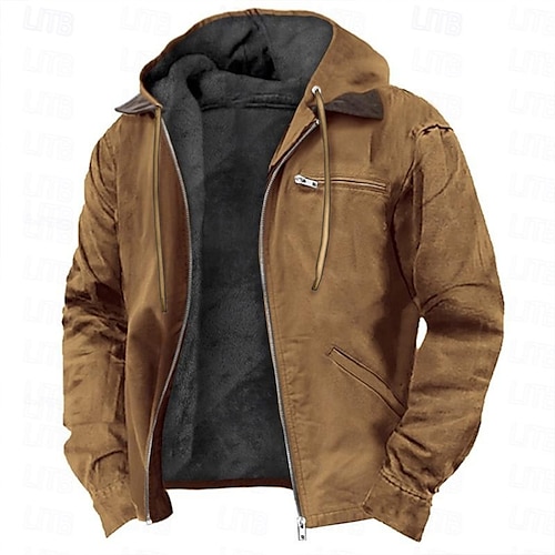 Per uomo Felpa con cappuccio Felpa con cappuccio a zip intera Sherpa Linend Verde militare Blu Marrone Grigio Con cappuccio Liscio Tasche Sportivo Giornaliero Per eventi Vintage Streetwear Informale