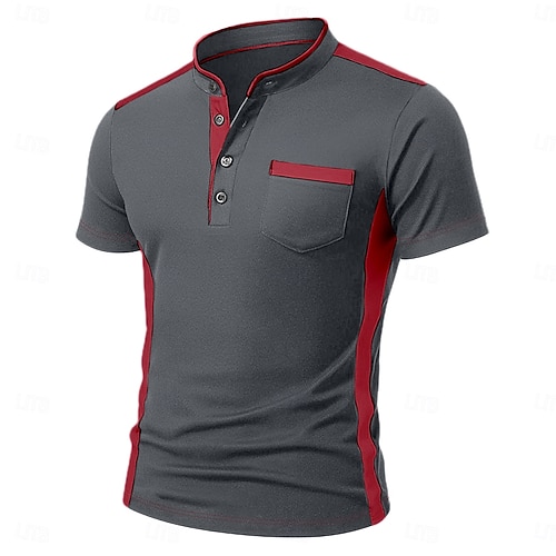  Homme Chemise Henley T-shirt Haut Henley Manche Courte Couleur Unie Uni Mode Designer Occasionnel Bloc de Couleur Boutons Henley Extérieur Occasionnel Quotidien Été Toutes saisons Noir Blanche bleu