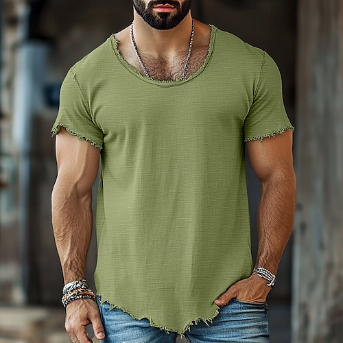  Herren T-Shirt Leinen-T-Shirt Kurzarm Kurze Ärmel Rundhalsausschnitt Sommer Einfach Mode Designer Basic Weich Urlaub Straße Lässig Hellblau Schwarz Weiß Top T-Shirt für Herren