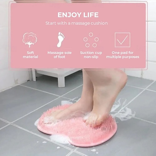  Duschfot- och ryggskrubber, massagedyna – handsfree silikonkroppsskrubber med sugkoppar, väggmonterad exfoliering för rygg- och fotrengöring, 1 st.