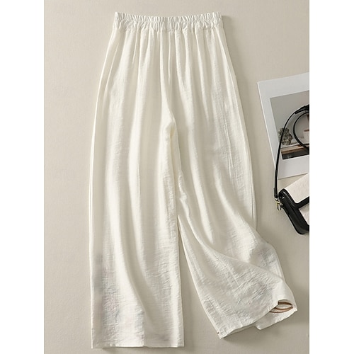  Mujer Pantalones de lino y algodón Chinos Estilo Étnico Básico Casual Longitud total Alta cintura Floral Bordado Bolsillo Cintura elástica Comodidad Al Aire Libre Microelástico Vacaciones Calle Diario