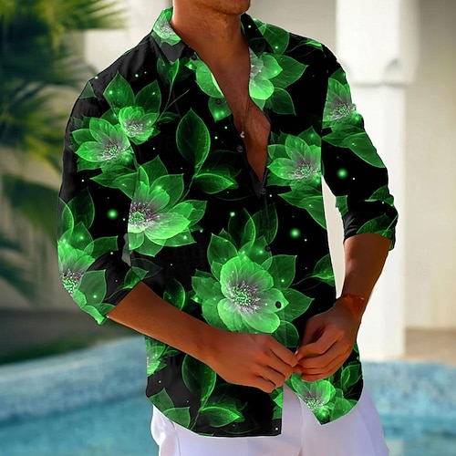 Per uomo Stampa Floreale Bagliore al neon Fiori Camicia Camicia