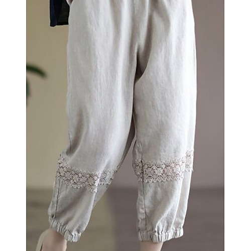  Mujer Pantalones de lino y algodón Chinos Básico Casual Longitud total Alta cintura Floral Bordado Comodidad Al Aire Libre Rígido Vacaciones Calle Casual Verde Trébol Albaricoque Café Verano