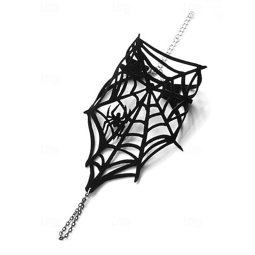  Damska bransoletka na rękę z motywem pajęczyny na Halloween – czarny, poliestrowy, gotycki łańcuszek na nadgarstek z motywem pająka na imprezy kostiumowe i cosplay