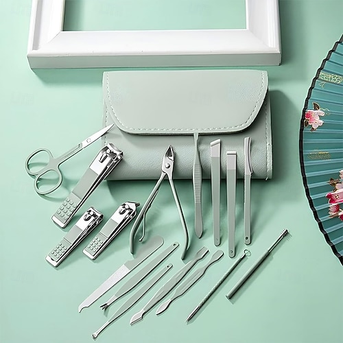  16 in1 Professional Nail Clippers Pedicure Kit Manicure Set , Stainless Steel Nail Care Tools Grooming Kit with Luxurious Travel Leather Case for Thick Nails Men Women Gift