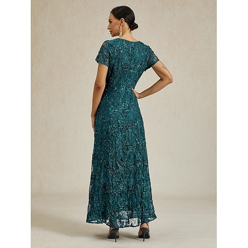  Femmes Robe maxi Robe fourreau Élégant Fête cocktail Coupe régulière Couleur Unie Manche Courte Col ras du cou Vert Emeraude Été Printemps