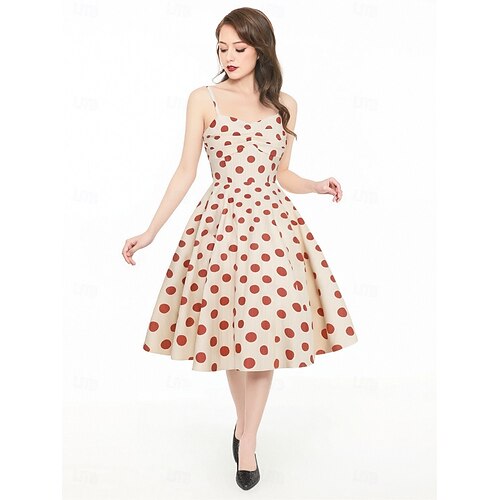 Retro Vintage 1950s Hepburn Knee Length Dress Swing Dress Flare Dress  Spaghetti Strap Polka Dot Checkered / Gingham A-Line Fancy Dress Women's  Carnival Vacation Daily Wear Bachelorette Party Adults' 2026 - $60.99
