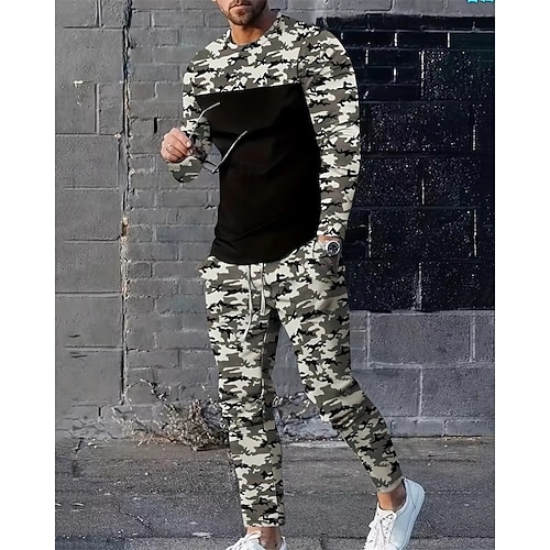Men's Sweatshirt Tracksuit Sweatsuit Army Green Green Crew Neck
