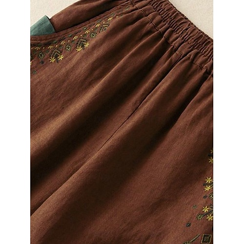  Per donna Pantaloni in cotone e lino Chinos Moda Essenziale Lunghezza intera Vita Alta Floreale Ricamato Comodità All'aperto Micro-elastico Vacanza Streetwear Quotidiano Bianco Giallo Albicocca Caffè