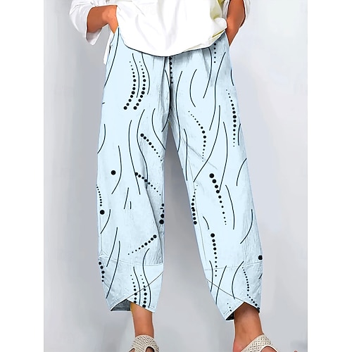  Per donna Gamba larga Chinos Pantaloni Larghi Vacanza Vintage Stile Etnico Lunghezza alla caviglia Vita Alta Grafico Geometrico A Pois Patchwork Coulisse Stampa Traspirante Inelastico All'aperto