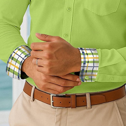  Hombre Camisa Camisa de verano Camisa casual Abotonar la camisa Bloque de color Vacaciones Negocio Blanco Amarillo Azul Marino Verde Trébol Manga Larga Cuello Primavera & Otoño Todas las Temporadas
