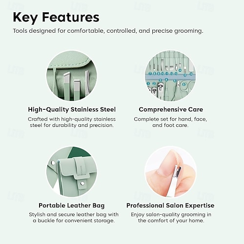  16 in1 Professional Nail Clippers Pedicure Kit Manicure Set , Stainless Steel Nail Care Tools Grooming Kit with Luxurious Travel Leather Case for Thick Nails Men Women Gift