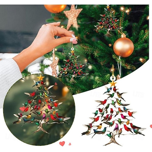 Kolibri-Weihnachtsornament (nicht hohl), 2D-transparentes Acryl, flache Hängedekoration, Vogelbaum-Silhouette für Fenster, Baum, Tischgeschenk für Naturliebhaber, 8 cm