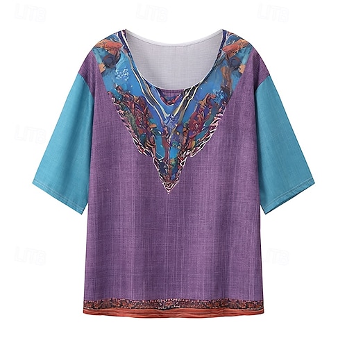  Pentru femei Bluză occidentală Cămașă Boho Bluză Floare Modern Boho Manșon scurt În V Topuri obișnuite Zilnic Ieșire Imprimeu Mov Vară