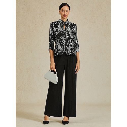  Women's Bootcut Elegant Classic & Timeless Sparkle Full Length High Waist High Elasticity Black Summer Spring Fall