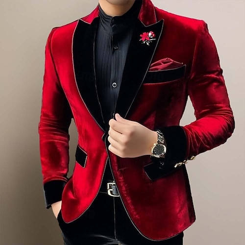  Miesten Blazer-takki Smokki Suljettava kaulus Joulu Vintage Sametti Yhtenäinen Blazer Rubiini Apila Normaali istuvuus Yksirivinen yksi nappi