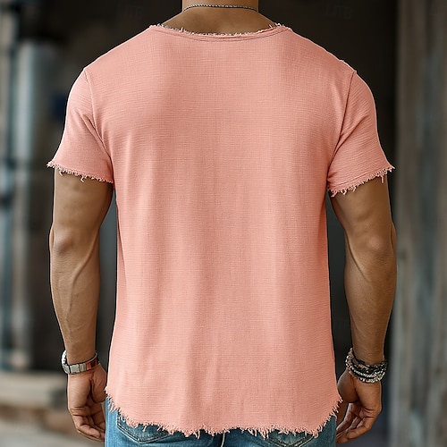  Herren T-Shirt Leinen-T-Shirt Kurzarm Kurze Ärmel Rundhalsausschnitt Sommer Einfach Mode Designer Basic Weich Urlaub Straße Lässig Hellblau Schwarz Weiß Top T-Shirt für Herren