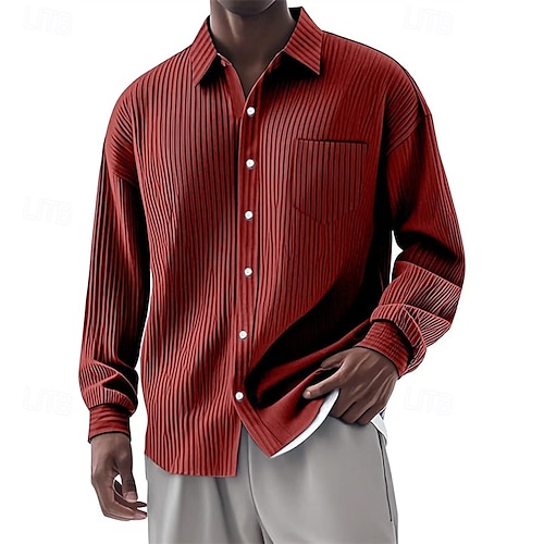 Herren Hemd Sommerhemd Freizeithemd Strandhemd Knopfhemd Schwarz Weiß Rote Marineblau Blau Langarm Einfach Revers Urlaub Hawaiianisch Tasche Bekleidung Polyester Mode Lässig Bequem