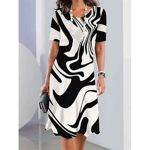 Mujer Vestido Midi Vestido de verano Casual Exterior Noche Ajuste regular Ombre Bloque de color Manga Corta Escote en Pico Negro Rosa Naranja Verde Trébol Verano