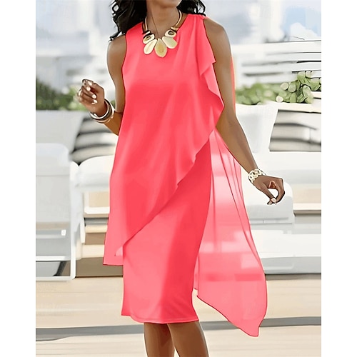 Femmes Mini Robe Robe Décontractée Robe en Chiffon Robe d'été Robe Nuisette Mode Moderne Quotidien Plage Week-end Coupe régulière Uni Sans manches Col ras du cou Noir Rose Claire Violet Kaki Été