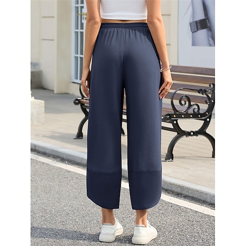  Damen Hose aus Baumwollleinen Chinos Mode Basic Volle Länge Hohe Taille Einfach Tasche Kordelzug Komfort Außenbereich Mikroelastisch Urlaub Straße Täglich Armee-Grün Schwarz Blau Khaki Sommer