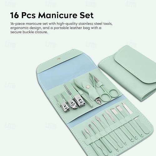  16 in1 Professional Nail Clippers Pedicure Kit Manicure Set , Stainless Steel Nail Care Tools Grooming Kit with Luxurious Travel Leather Case for Thick Nails Men Women Gift