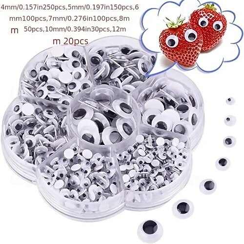 Set 700 Pezzi Occhi Mobili Adesivi Per Lavoretti - Diametro 4-12 Mm, Bianchi/Neri/Colorati, Facili Da Applicare