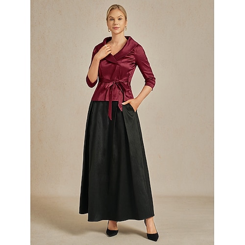  Women's Blouse Evening Tops Elegant Metallic Stylish 3/4 Length Sleeve V Neck Regular Tops Wedding Guest Evening Party Semi Formal Tie Front Wine Spring, Fall, Winter, Summer