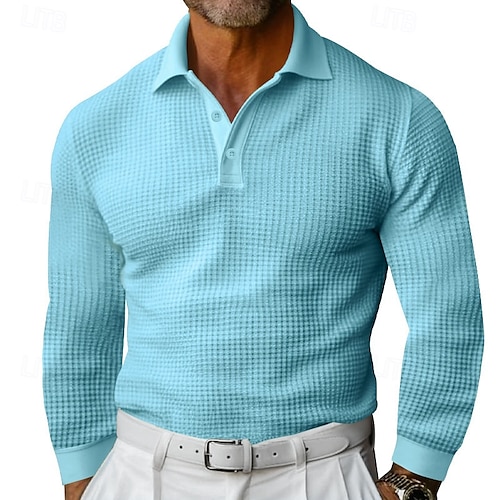  Homme Chemises Polo Gaufre Chemise de golf Rue Occasionnel Revers manche longue Basique Moderne Uni Texturé Boutons Printemps Automne Toutes saisons Coupe régulière Noir Blanche Jaune Bleu Rouge Grise