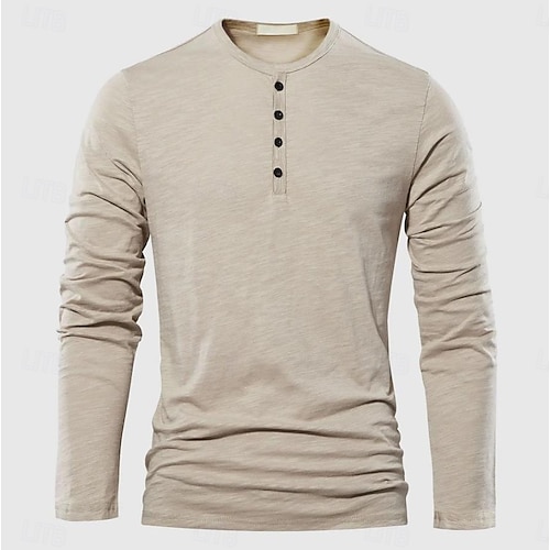  Herren Henley Hemd T-Shirt Bambus-T-Shirt Langarm Einfach Einheitliche Farbe Mode Designer Basic Knopf hoch Henley Urlaub Straße Lässig Frühling & Herbst Schwarz Weiß Burgunderrot Henley T-Shirt